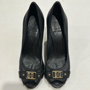 Tory Burch Black Heels with Gold Detail